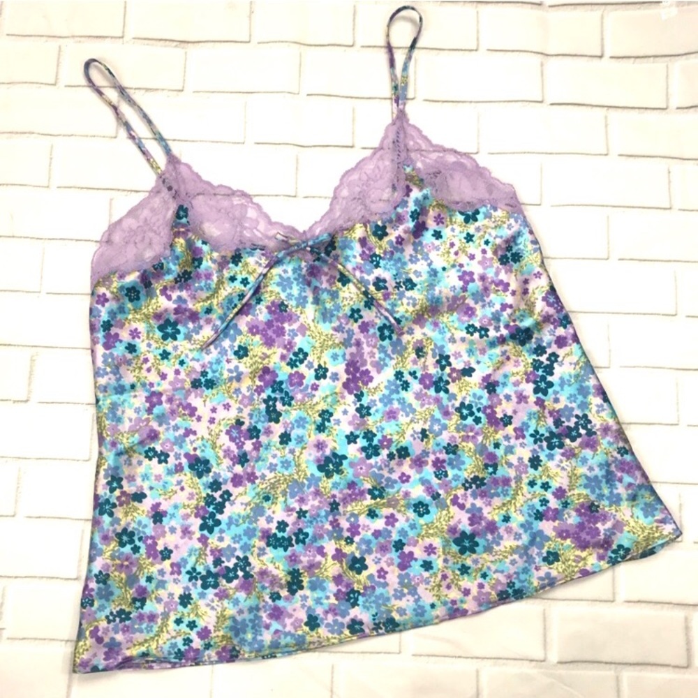 Vintage purple blue floral sleep tanktop